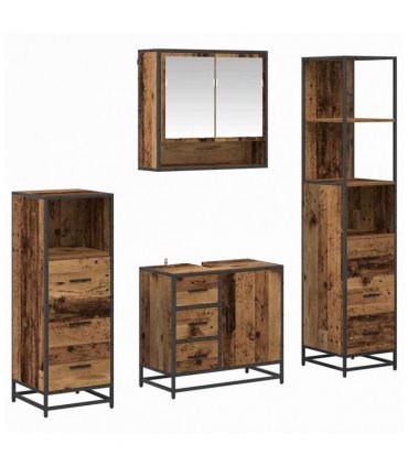 vidaXL Bathroom Furniture Set with Door 4 pcs Old Wood Engineered Wood — V0671985600