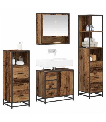 vidaXL Bathroom Furniture Set with Door 4 pcs Old Wood Engineered Wood — V0671985600