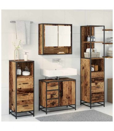 vidaXL Bathroom Furniture Set with Door 4 pcs Old Wood Engineered Wood — V0671985600