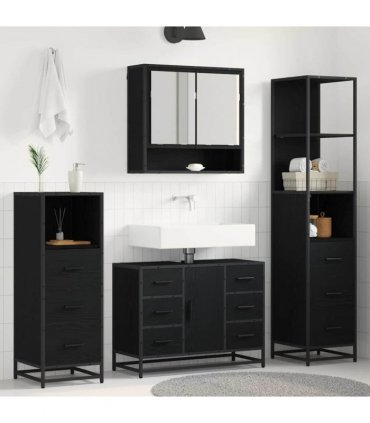 vidaXL Bathroom Furniture Set 4 pcs Black Oak Engineered Wood — V0671985601