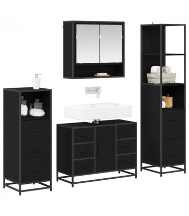 vidaXL Bathroom Furniture Set 4 pcs Black Oak Engineered Wood — V0671985601