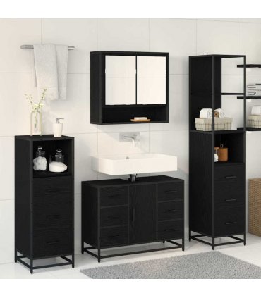 vidaXL Bathroom Furniture Set 4 pcs Black Oak Engineered Wood — V0671985601