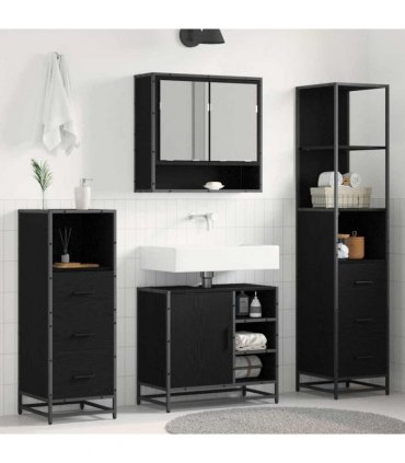 vidaXL Bathroom Furniture Set 4 pcs Black Oak Engineered Wood — V0671985602