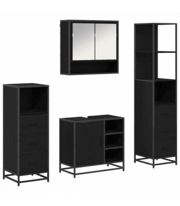 vidaXL Bathroom Furniture Set 4 pcs Black Oak Engineered Wood — V0671985602