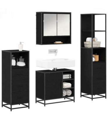 vidaXL Bathroom Furniture Set 4 pcs Black Oak Engineered Wood — V0671985602