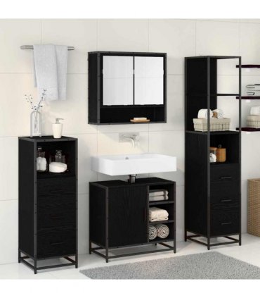 vidaXL Bathroom Furniture Set 4 pcs Black Oak Engineered Wood — V0671985602