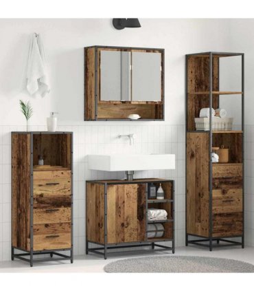 vidaXL Bathroom Furniture Set with Door 4 pcs Old Wood Engineered Wood — V0671985604