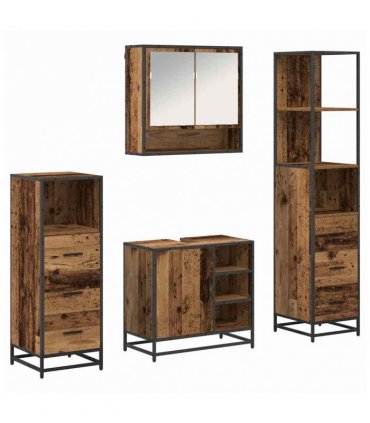 vidaXL Bathroom Furniture Set with Door 4 pcs Old Wood Engineered Wood — V0671985604