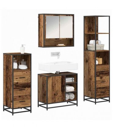 vidaXL Bathroom Furniture Set with Door 4 pcs Old Wood Engineered Wood — V0671985604