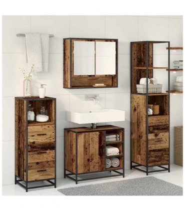 vidaXL Bathroom Furniture Set with Door 4 pcs Old Wood Engineered Wood — V0671985604