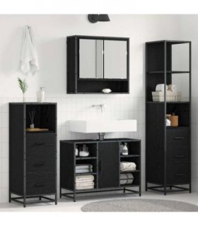 vidaXL Bathroom Furniture Set 4 pcs Black Oak Engineered Wood — V0671985605