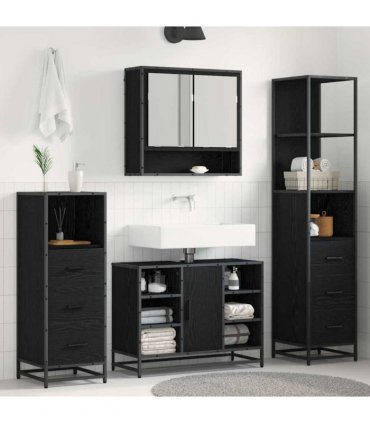 vidaXL Bathroom Furniture Set 4 pcs Black Oak Engineered Wood — V0671985605