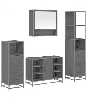 vidaXL Bathroom Furniture Set 4 pcs Black Oak Engineered Wood — V0671985605