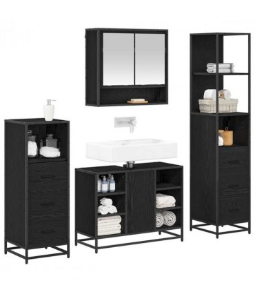 vidaXL Bathroom Furniture Set 4 pcs Black Oak Engineered Wood — V0671985605