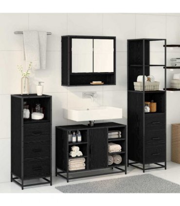 vidaXL Bathroom Furniture Set 4 pcs Black Oak Engineered Wood — V0671985605