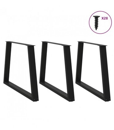 vidaXL Dining Table Legs V-Shape 3 pcs Black 90x(72-73.3) cm Steel — Size: 90 x (72-73.3) cm