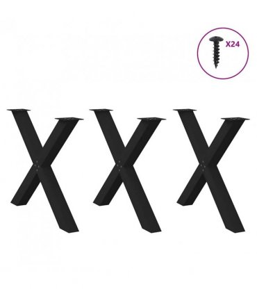 vidaXL Dining Table Legs X-Shaped 3 pcs Black 90x(72-73) cm Steel — Size: 90 x (72-73) cm (80 mm)