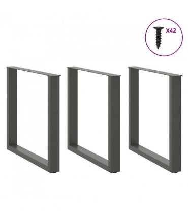 vidaXL Dining Table Legs U-Shaped 3 pcs Anthracite 80x(72-73) cm Steel — Size: 80 x (72-73) cm