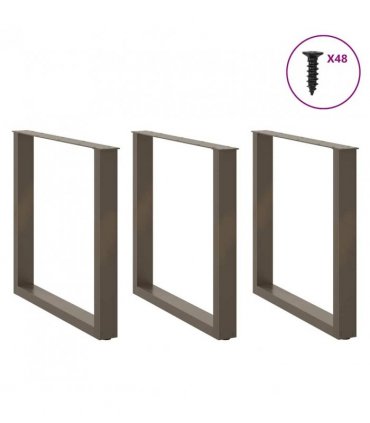 vidaXL Dining Table Legs U-Shaped 3 pcs Natural Steel 90x(72-73) cm Steel — Size: 90 x (72-73) cm