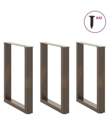 vidaXL Dining Table Legs U-Shaped 3 pcs Natural Steel 70x(72-73) cm Steel — Size: 70 x (72-73) cm
