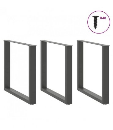 vidaXL Dining Table Legs U-Shaped 3 pcs Anthracite 90x(72-73) cm Steel — Size: 90 x (72-73) cm