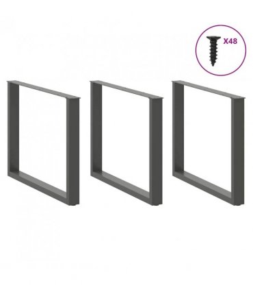 vidaXL Dining Table Legs U-Shaped 3 pcs Anthracite 100x(72-73) cm Steel — Size: 100 x (72-73) cm