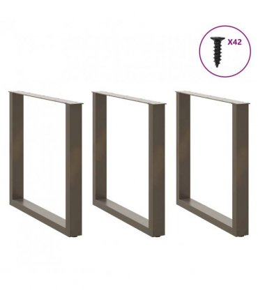 vidaXL Dining Table Legs U-Shaped 3 pcs Natural Steel 80x(72-73) cm Steel — Size: 80 x (72-73) cm