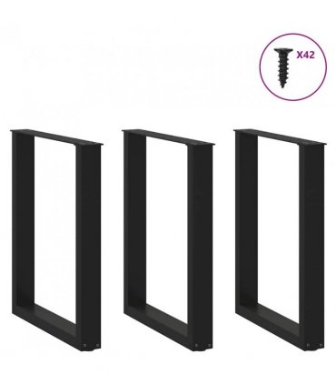 vidaXL Dining Table Legs U-Shaped 3 pcs Black 70x(72-73) cm Steel — Size: 70 x (72-73) cm