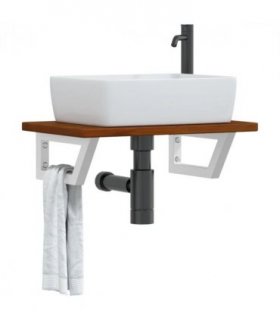 vidaXL Basin Shelf Wall Mounted Steel and Solid Wood Oa — Colour: dark brown and white, Size: 60 x 40 x 2.5 cm, Model: trapezium