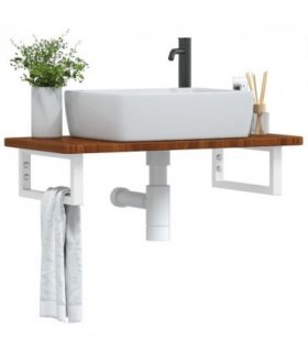 vidaXL Basin Shelf Wall Mounted Steel and Solid Wood — Colour: dark brown and white, Size: 80 x 40 x 2.5 cm, Model: rectangular