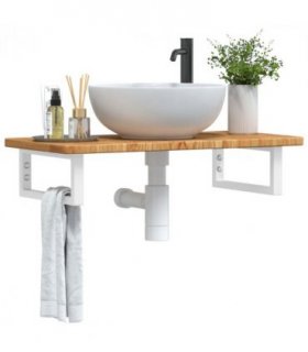 vidaXL Basin Shelf Wall Mounted Steel and Solid Wood — Colour: light brown and white, Size: 80 x 40 x 2.5 cm, Model: rectangular