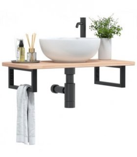 vidaXL Basin Shelf Wall Mounted Steel and Solid Wood Oak — Colour: brown and black, Size: 80 x 40 x 2.5 cm, Model: rectangular