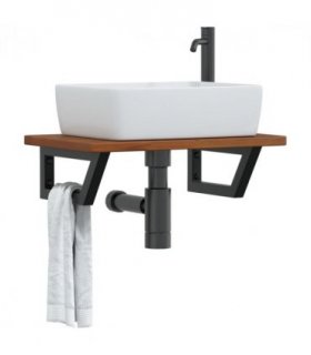 vidaXL Basin Shelf Wall Mounted Steel and Solid Wood Oa — Colour: dark brown and black, Size: 60 x 40 x 2.5 cm, Model: trapezium
