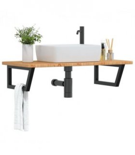 vidaXL Basin Shelf Wall Mounted Steel and Solid Wood — Colour: light brown and black, Size: 100 x 50 x 2.5 cm, Model: trapezium