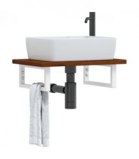 vidaXL Basin Shelf Wall Mounted Steel and Solid Wood — Colour: dark brown and white, Size: 60 x 40 x 2.5 cm, Model: rectangular