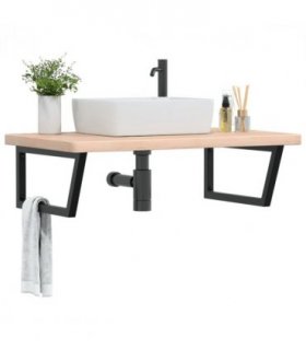 vidaXL Basin Shelf Wall Mounted Steel and Solid Wood Oak — Colour: brown and black, Size: 100 x 60 x 4 cm, Model: trapezium