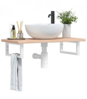 vidaXL Basin Shelf Wall Mounted Steel and Solid Wood Oak — Colour: brown and white, Size: 80 x 40 x 2.5 cm, Model: rectangular