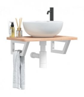 vidaXL Basin Shelf Wall Mounted Steel and Solid Wood Oak — Colour: brown and white, Size: 60 x 40 x 2.5 cm, Model: trapezium