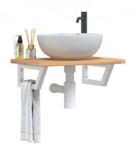 vidaXL Basin Shelf Wall Mounted Steel and Solid Wood O — Colour: light brown and white, Size: 60 x 40 x 2.5 cm, Model: trapezium