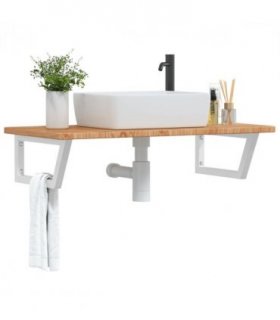 vidaXL Basin Shelf Wall Mounted Steel and Solid Wood — Colour: light brown and white, Size: 100 x 50 x 2.5 cm, Model: trapezium