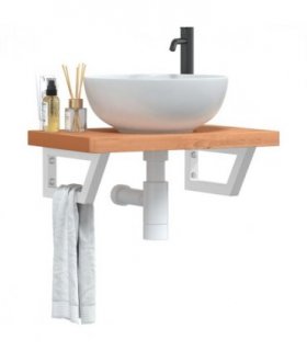 vidaXL Basin Shelf Wall Mounted Steel and Solid Wood Beec — Colour: dark brown and white, Size: 60 x 40 x 4 cm, Model: trapezium