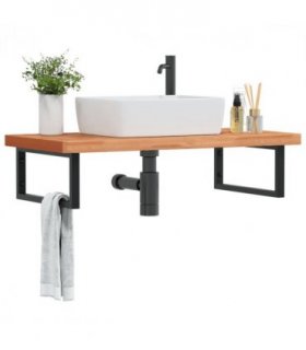 vidaXL Basin Shelf Wall Mounted Steel and Solid Wood B — Colour: dark brown and black, Size: 100 x 50 x 4 cm, Model: rectangular
