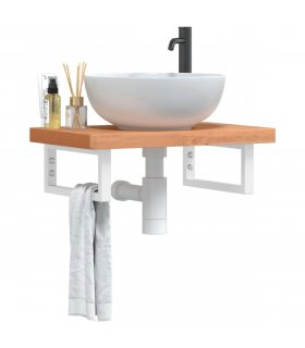 vidaXL Basin Shelf Wall Mounted Steel and Solid Wood Be — Colour: dark brown and white, Size: 60 x 40 x 4 cm, Model: rectangular
