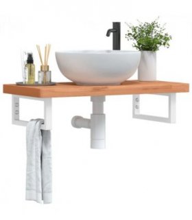 vidaXL Basin Shelf Wall Mounted Steel and Solid Wood Be — Colour: dark brown and white, Size: 80 x 40 x 4 cm, Model: rectangular