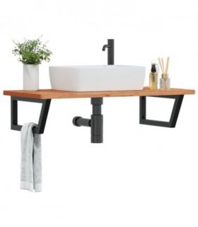 vidaXL Basin Shelf Wall Mounted Steel and Solid Wood B — Colour: dark brown and black, Size: 100 x 50 x 2.5 cm, Model: trapezium