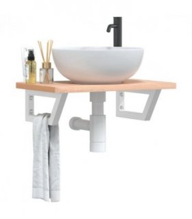 vidaXL Basin Shelf Wall Mounted Steel and Solid Wood Beech — Colour: brown and white, Size: 60 x 40 x 2.5 cm, Model: trapezium