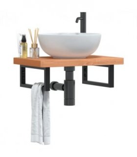 vidaXL Basin Shelf Wall Mounted Steel and Solid Wood Be — Colour: dark brown and black, Size: 60 x 40 x 4 cm, Model: rectangular