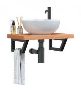vidaXL Basin Shelf Wall Mounted Steel and Solid Wood Beec — Colour: dark brown and black, Size: 60 x 40 x 4 cm, Model: trapezium
