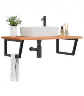 vidaXL Basin Shelf Wall Mounted Steel and Solid Wood B — Colour: dark brown and black, Size: 100 x 60 x 2.5 cm, Model: trapezium