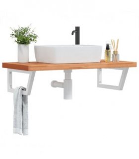 vidaXL Basin Shelf Wall Mounted Steel and Solid Wood Bee — Colour: dark brown and white, Size: 100 x 50 x 4 cm, Model: trapezium